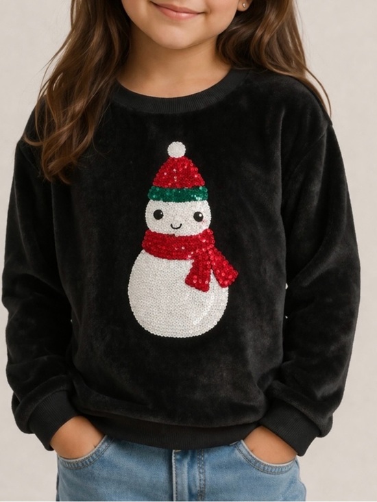 H&M Other - H&M Kids Plush Snowman Sequin Holiday Sweatshirt Black Size 8–10Y